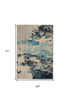 2' X 4' Ivory And Teal Blue Abstract Power Loom Non Skid Area Rug